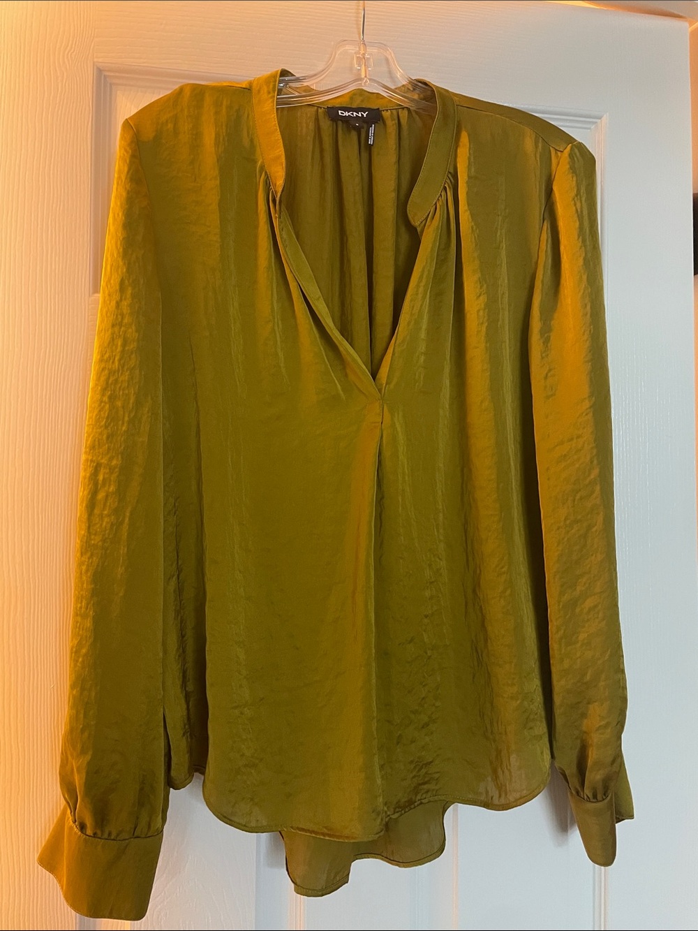 DKNY Chartreuse Split-Neck Blouse